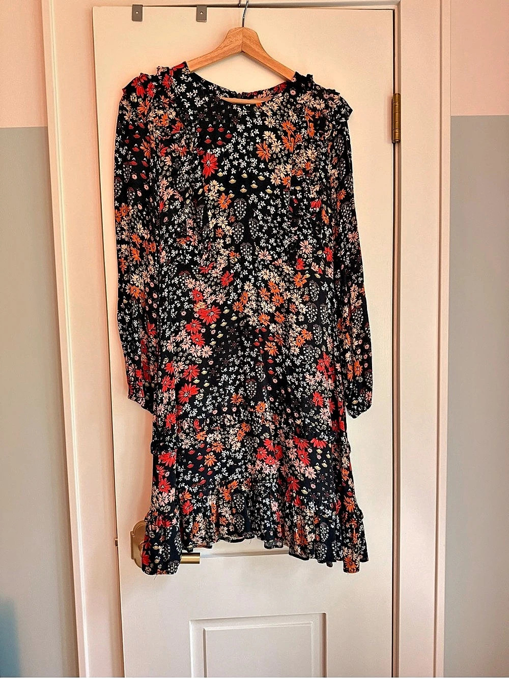 Kachel x Anthropologie Ruffled Floral Mini Dress Black & Red Size 8